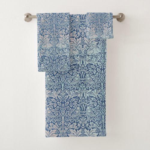 William Morris Forest Rabbit Bird Foliage Blue Bath Towel Set