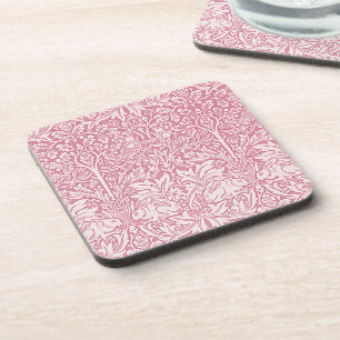 William Morris Forest Rabbit Bird Foliage Pink Beverage Coaster