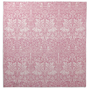 William Morris Forest Rabbit Bird Foliage Pink Cloth Napkin