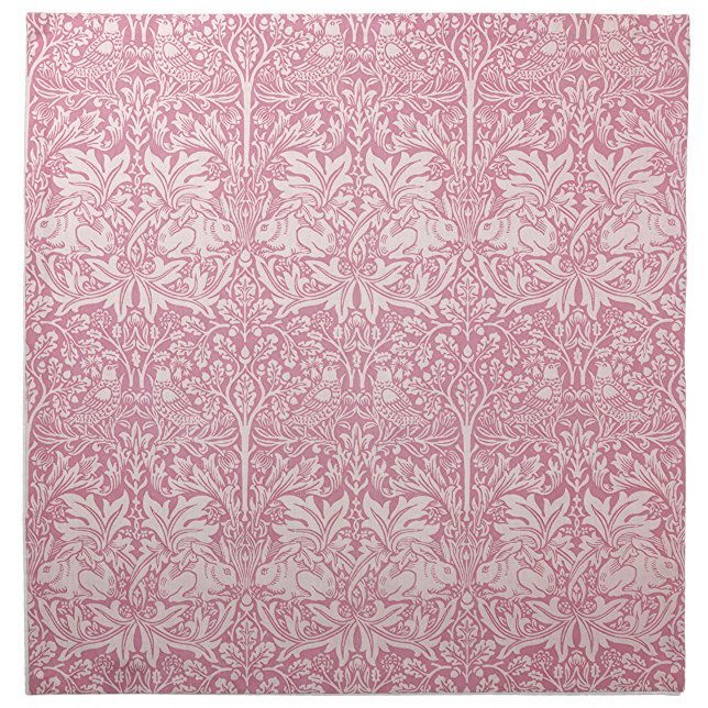 William Morris Forest Rabbit Bird Foliage Pink Cloth Napkin (Front)