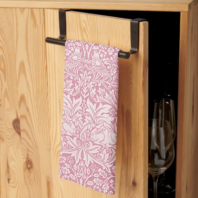  William Morris Forest Rabbit Bird Foliage Pink Kitchen Towel (Thirds Fold)