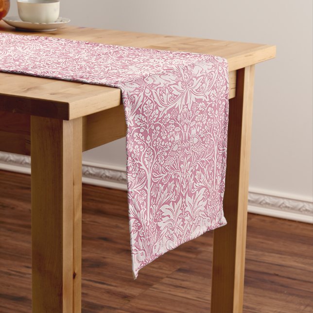  William Morris Forest Rabbit Bird Foliage Pink Long Table Runner (In Situ)