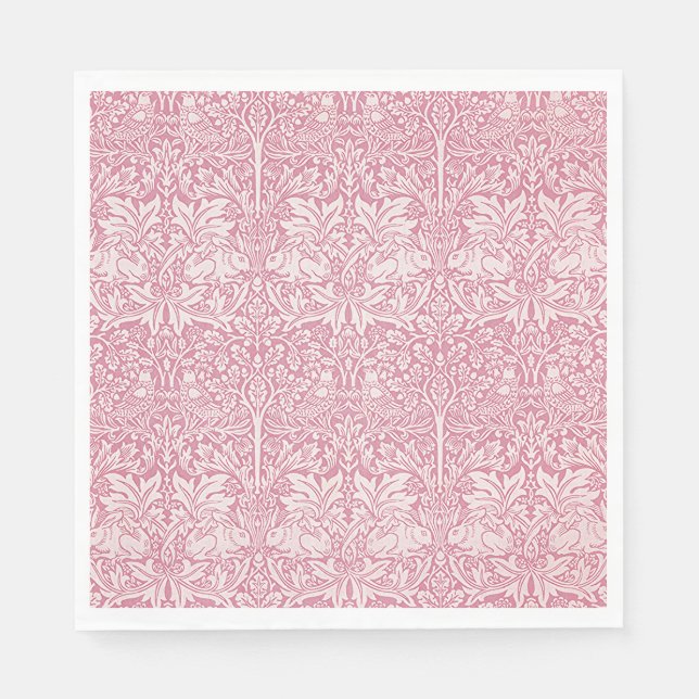  William Morris Forest Rabbit Bird Foliage Pink Napkins (Front)