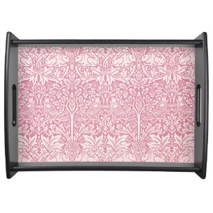 William Morris Forest Rabbit Bird Foliage Pink Serving Tray
