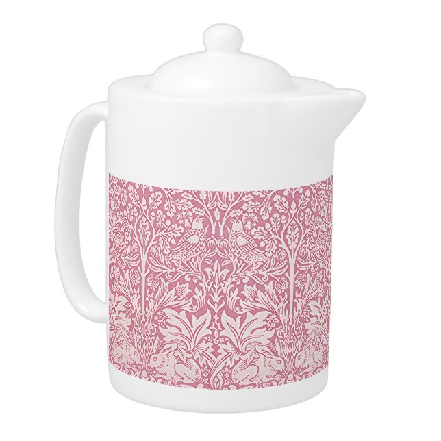 William Morris Forest Rabbit Bird Foliage Pink Teapot (Left)