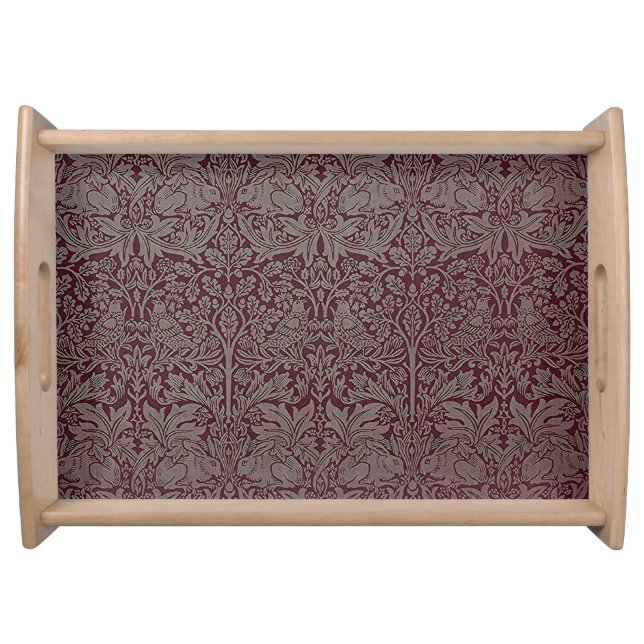 William Morris Forest Rabbit Bird Foliage Red Serving Tray (Front)