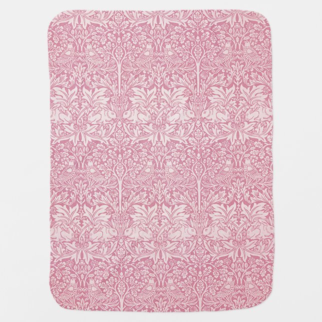 William Morris Forest Rabbit Bird Pink Girl Baby Blanket (Front)