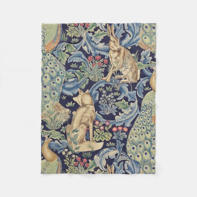 William Morris Forest Rabbit Fleece Blanket (Front)