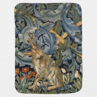 William Morris Forest Rabbit Floral Art Nouveau Baby Blanket