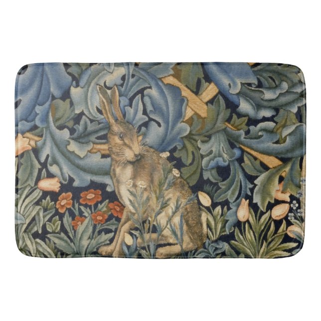 William Morris Forest Rabbit Floral Art Nouveau Bath Mat (Front)