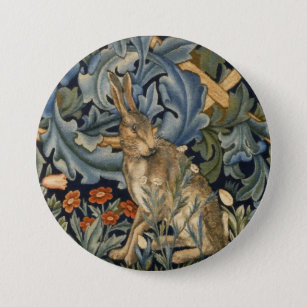 William Morris Forest Rabbit Floral Art Nouveau Button