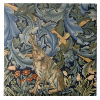 William Morris Forest Rabbit Floral Art Nouveau Ceramic Tile by artfoxx at Zazzle