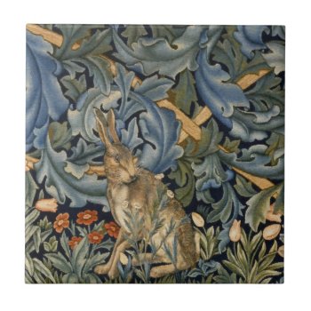 William Morris Forest Rabbit Floral Art Nouveau Ceramic Tile by artfoxx at Zazzle