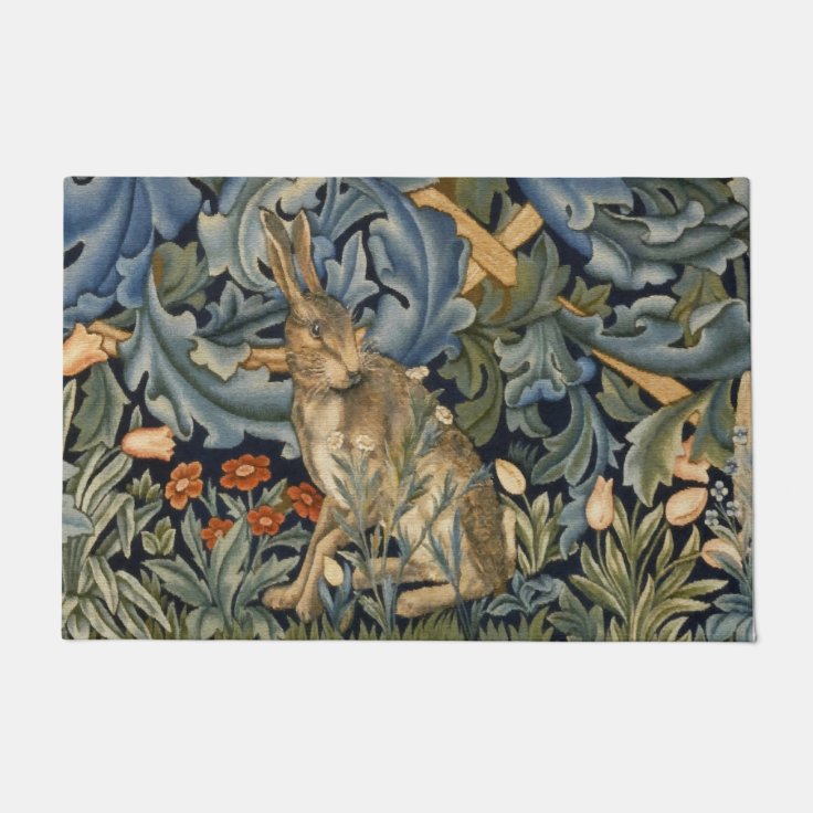 William Morris Forest Rabbit Floral Art Nouveau Doormat Zazzle