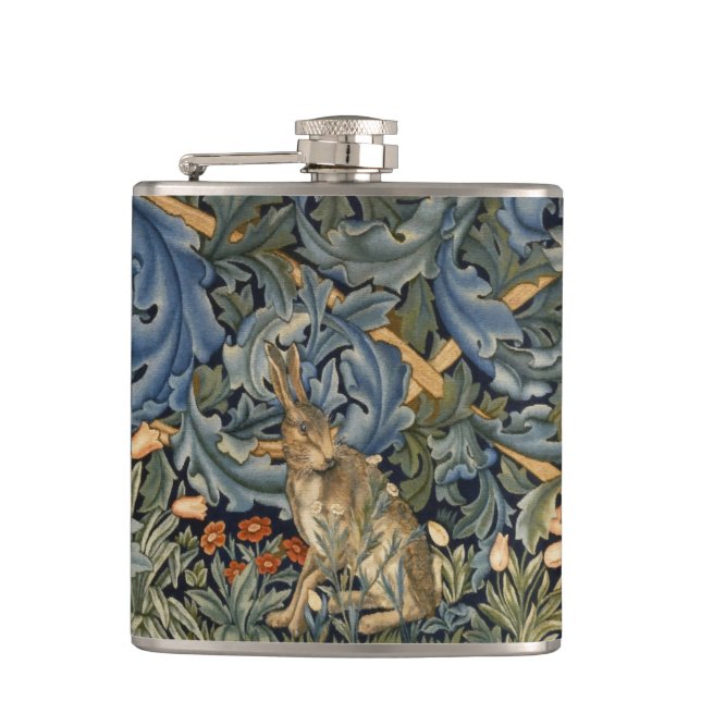 William Morris Forest Rabbit Floral Art Nouveau Flask (Front)