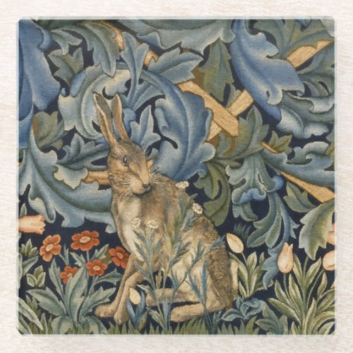 William Morris Forest Rabbit Floral Art Nouveau Glass Coaster