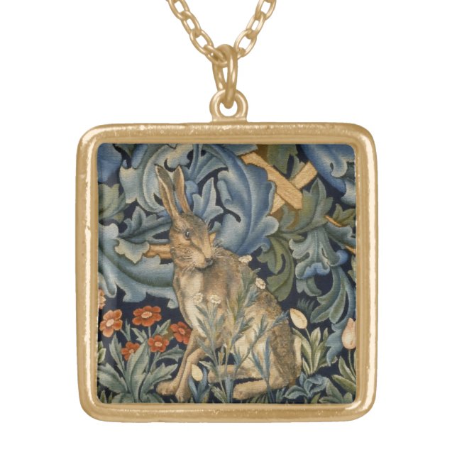 William Morris Forest Rabbit Floral Art Nouveau Gold Plated Necklace (Front)
