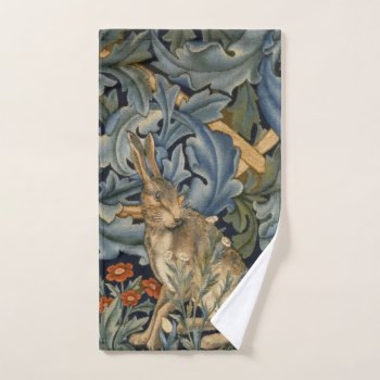 William Morris Forest Rabbit Floral Art Nouveau Hand Towel by artfoxx at Zazzle