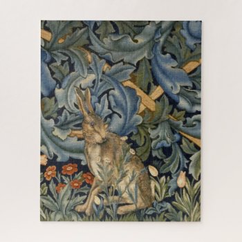 William Morris Forest Rabbit Floral Art Nouveau Jigsaw Puzzle by artfoxx at Zazzle