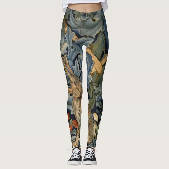 William Morris Forest Rabbit Floral Art Nouveau Leggings (Front)