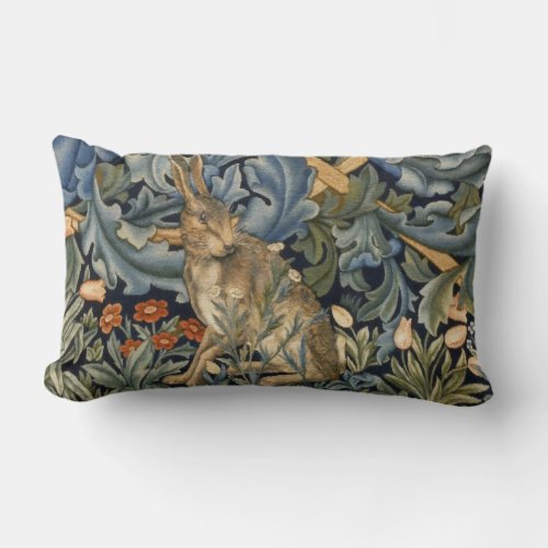 William Morris Forest Rabbit Floral Art Nouveau Lumbar Pillow