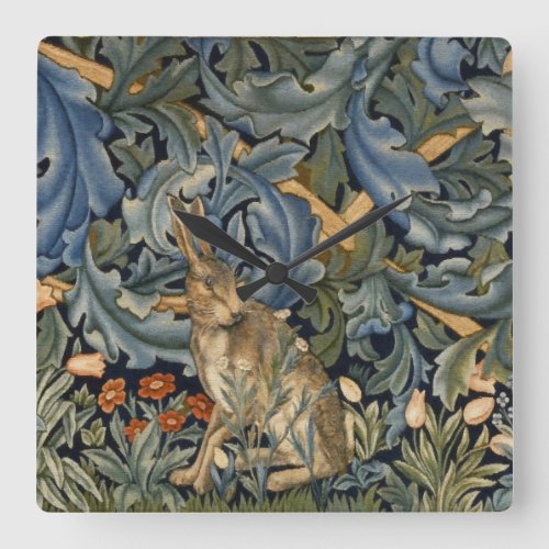 William Morris Forest Rabbit Floral Art Nouveau Square Wall Clock