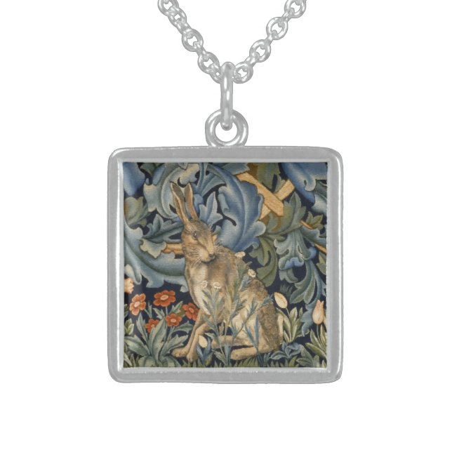 William Morris Forest Rabbit Floral Art Nouveau Sterling Silver Necklace (Front)