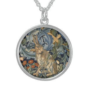 William Morris Forest Rabbit Floral Art Nouveau Sterling Silver Necklace