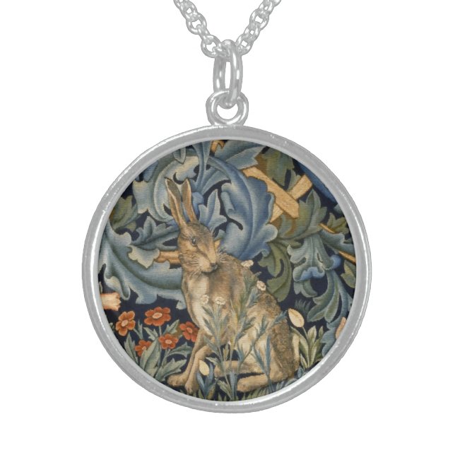 William Morris Forest Rabbit Floral Art Nouveau Sterling Silver Necklace (Front)