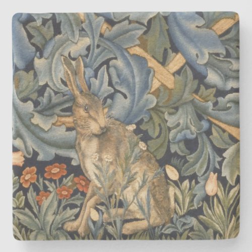 William Morris Forest Rabbit Floral Art Nouveau Stone Coaster