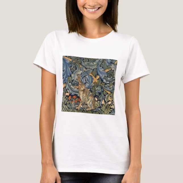 William Morris Forest Rabbit Floral Art Nouveau T-Shirt (Front)