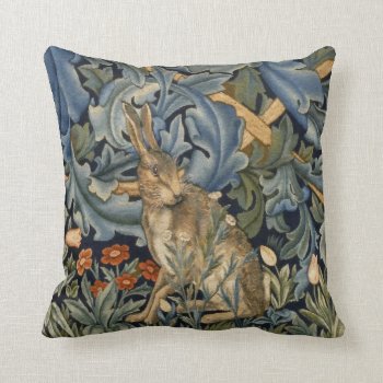 William Morris Forest Rabbit Floral Art Nouveau Throw Pillow by artfoxx at Zazzle