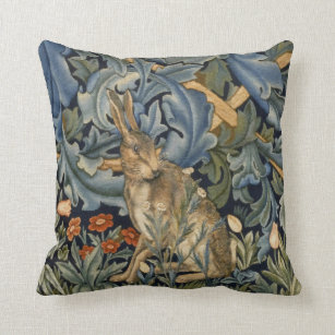 William Morris Forest Rabbit Floral Art Nouveau Throw Pillow