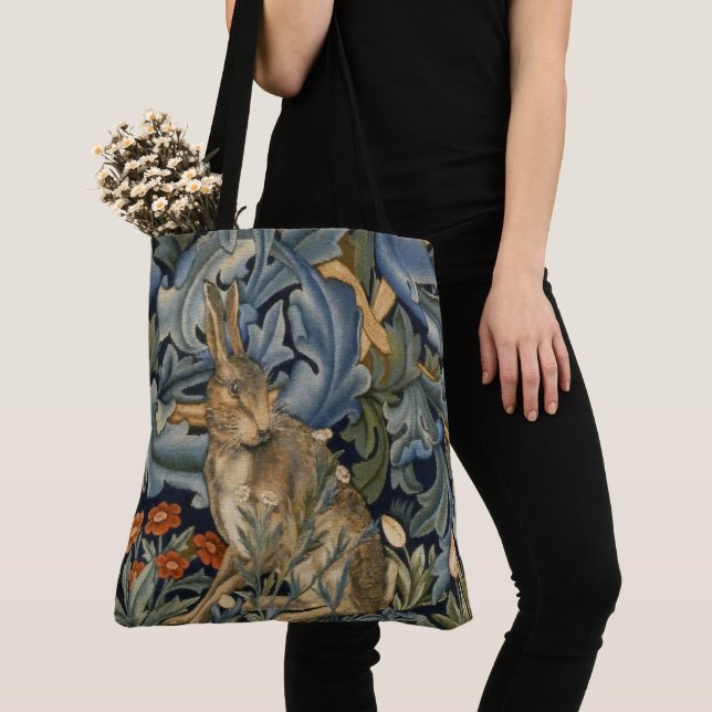 William Morris Forest Rabbit Floral Art Nouveau Tote Bag (Close Up)
