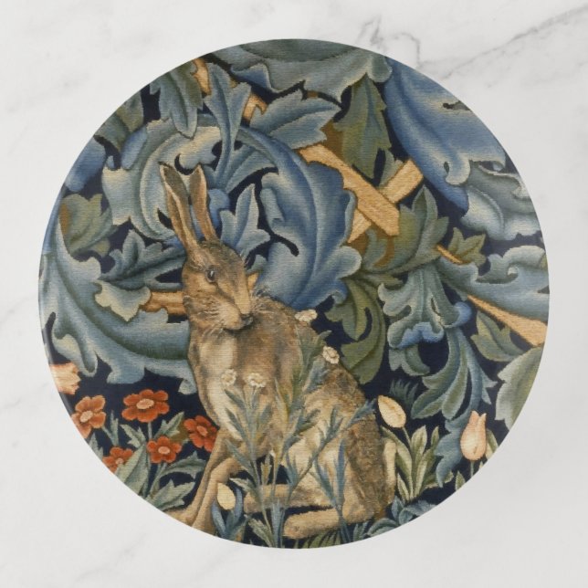 William Morris Forest Rabbit Floral Art Nouveau Trinket Tray (Front)