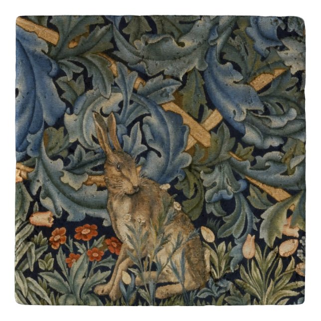 William Morris Forest Rabbit Floral Art Nouveau Trivet (Front)