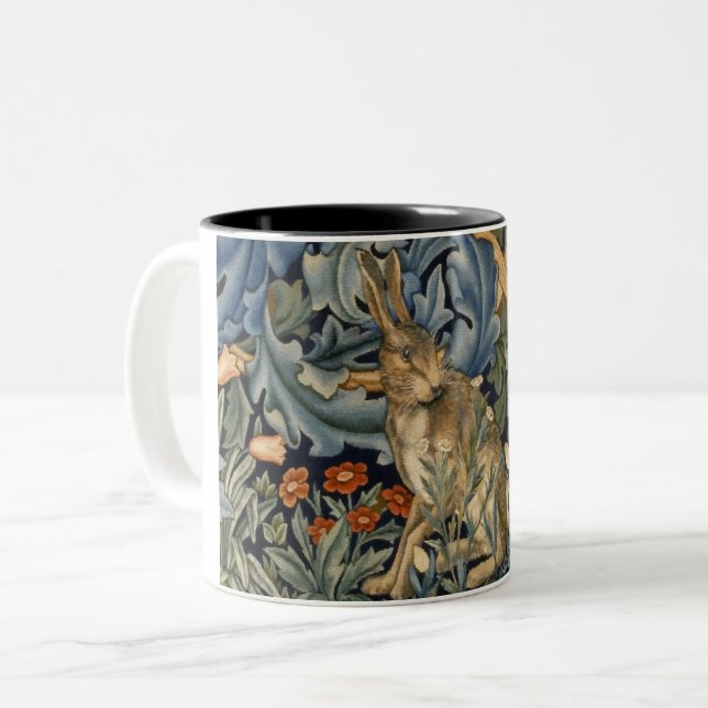 William Morris Forest Rabbit Floral Art Nouveau Two-Tone Coffee Mug (Front Left)