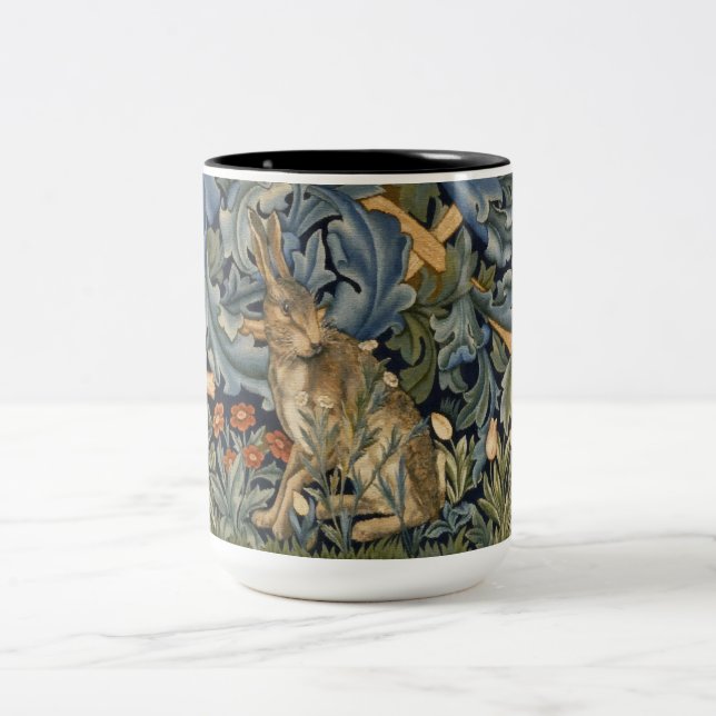 William Morris Forest Rabbit Floral Art Nouveau Two-Tone Coffee Mug (Center)