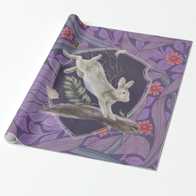William Morris Forest Rabbit Floral Art Nouveau Wrapping Paper (Unrolled)
