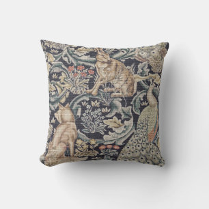 William Morris Forest Rabbit, Peacock and Fox Throw Pillow