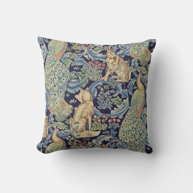 William Morris Forest Rabbit Throw Pillow (Front)