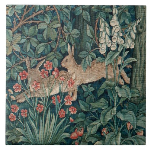 William Morris Forest Rabbits Floral Ceramic Tile