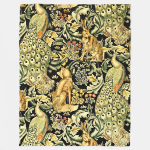 William Morris Forest Tapestry Fox Hare Peacock Fleece Blanket