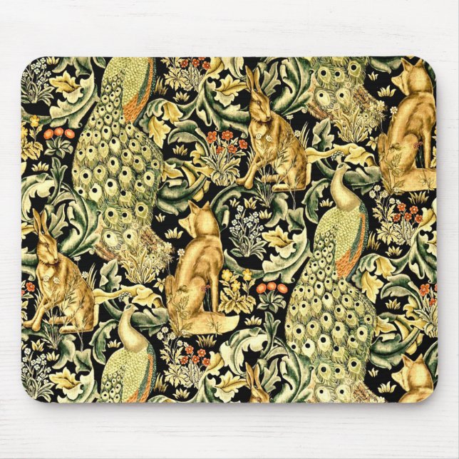 William Morris Forest Tapestry Fox Hare Peacock Mouse Pad (Front)