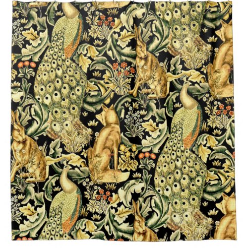 William Morris Forest Tapestry Fox Hare Peacock Shower Curtain