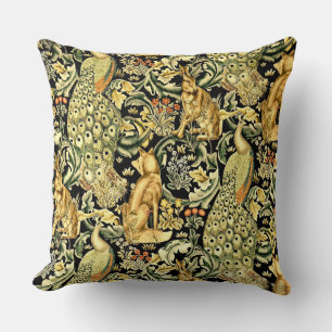William Morris Forest Tapestry Fox Hare Peacock Throw Pillow
