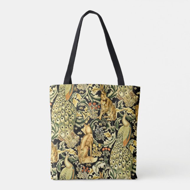 William Morris Forest Tapestry Fox Hare Peacock Tote Bag (Back)