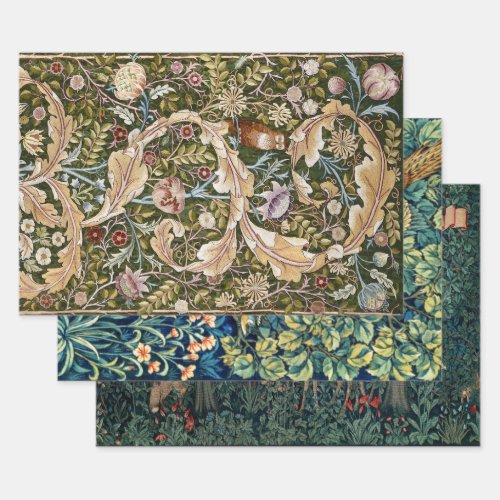 WILLIAM MORRIS FOREST TAPESTRY TRIO DECOUPAGE WRAPPING PAPER SHEETS