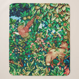 William Morris Fox and Pheasant Tapestry Print Sherpa Blanket