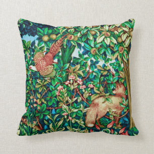 William Morris Fox and Pheasant Tapestry Print Throw Pillow